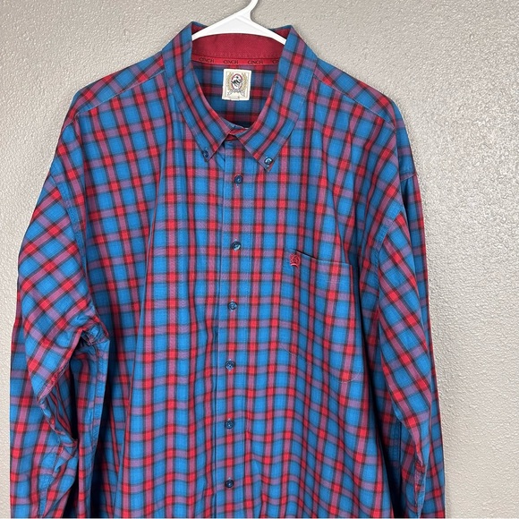 Cinch Long Sleeve Button Down Shirt Men’s XXL Blue/Red Western - Picture 2 of 12